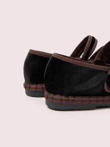 CUCCOO DOLLMOD Giày bệt Mary Jane nhung cổ điển thanh lịch màu nâu sẫm, thoải mái, quai đôi bằng nhung song song dành cho nữ - màu đen - Xem 6