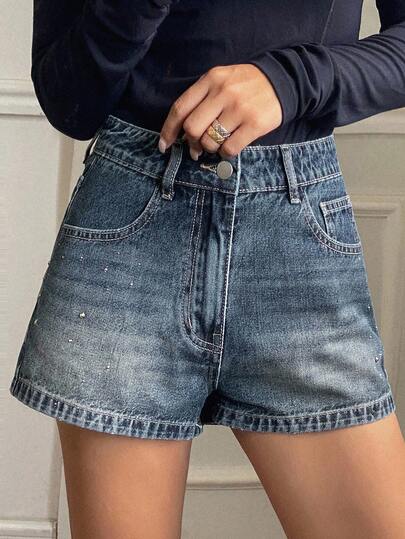 DAZY 女式水钻装饰修身休闲牛仔短裤