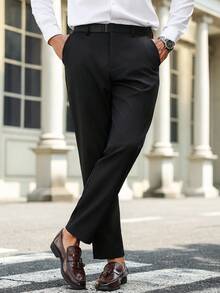 Manfinity Mode Quần âu ống đứng màu trơn dành cho nam, quần tây đen, quà tặng bạn trai/chồng, quà tặng kỷ niệm, tiền cũ - màu đen - Xem 7