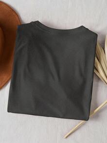 INAWLY 女士T恤/蝴蝶结鬼魂印花/万圣节/刺绣/时尚/时尚T恤/女士休闲宽松圆领上衣/春夏 - 深灰色 - 查看 2