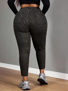 SHEIN SXY Quần jean bó cạp cao họa tiết da báo cỡ lớn dành cho nữ - Nhiều màu - Xem 2