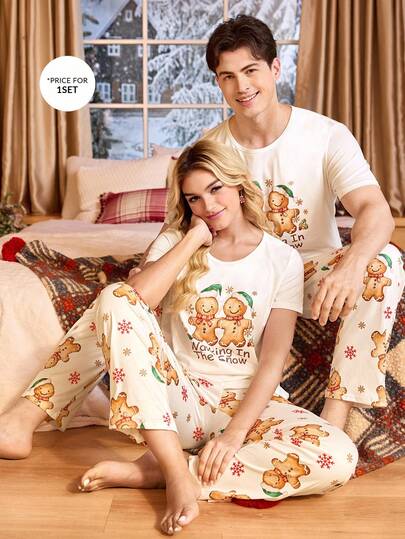  CoupledUp Christmas Gingerbread Print Short Sleeve Pants Men Pajama Set Couple Matching Christmas Pajamas Couple Pajama Set Holiday Pajamas Christmas Pajama Set Gingerbread Pajamas Matching Pajama Set Couple Christmas Pajamas