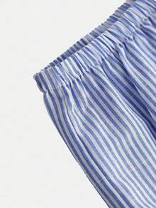 SHEIN 青少年女孩条纹低腰短裤夏季度假海滩休闲短裤家居短裤