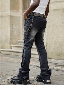 ROMWE MEN Street Life Men Slant Pocket Jeans Without Belt - Black - View 2