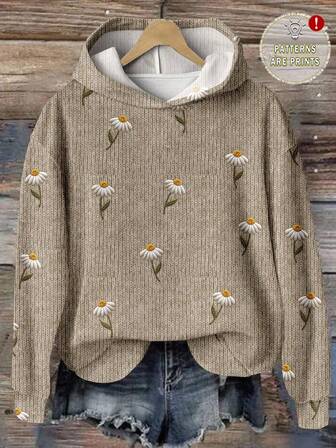 EMERY ROSE Felpa con cappuccio casual da donna con stampa floreale vintage, adatta per autunno/inverno, stampa floreale 3D, stile vintage autunnale per donne, abbigliamento cottagecore, outfit autunnale