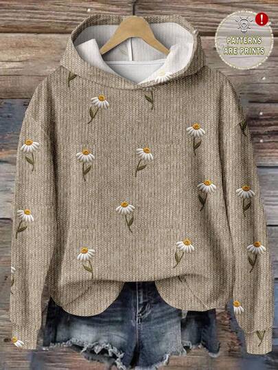 EMERY ROSE Felpa con cappuccio casual da donna con stampa floreale vintage, adatta per autunno/inverno, stampa floreale 3D, stile vintage autunnale per donne, abbigliamento cottagecore, outfit autunnale