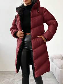 EURMUSE Women's Casual Zip Up Hooded Coat, Versatile For Winter - Burgundy - View 7