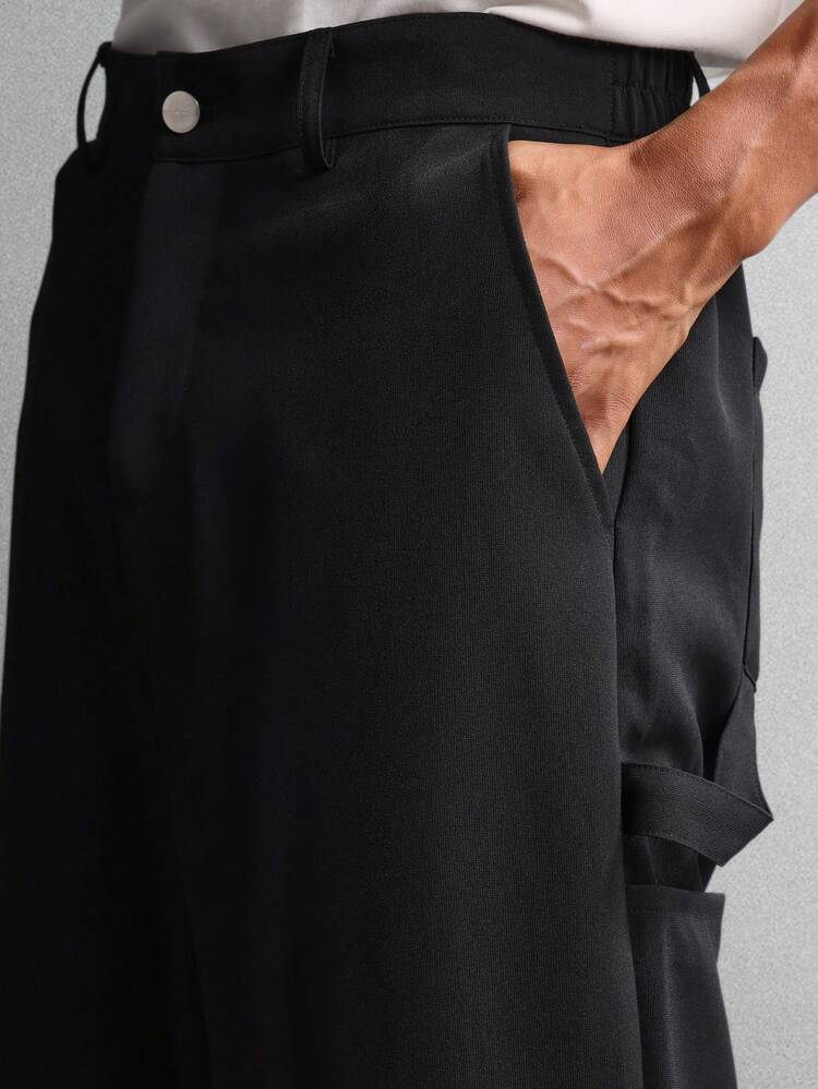 Pantalones de carpintero de lona de pierna ancha con bolsillos utilitarios
