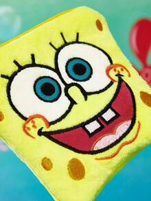 SpongeBob SquarePants | SHEIN 1 chiếc ví đựng tiền xu thêu họa tiết hoạt hình bằng vải nhung, có thể đựng tiền xu, thẻ, v.v. Túi treo - Màu vàng - Xem 4