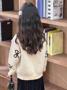 DAZY 女童圆领蝴蝶印花毛衣，秋装 - 米色 - 查看 3