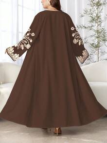 SHEIN Najma Plus Size Women's Floral Print Long Sleeve Casual Arabic Abaya Robe, Suitable For Spring And Autumn - Multicolor - View 2