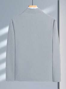 Manfinity Homme 男士休闲纯色拉链长袖夹克，秋季 - 淺灰色 - 查看 2