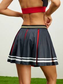 Cheerettes 女式条纹褶皱休闲健身运动裙 - 紅色 - 查看 5