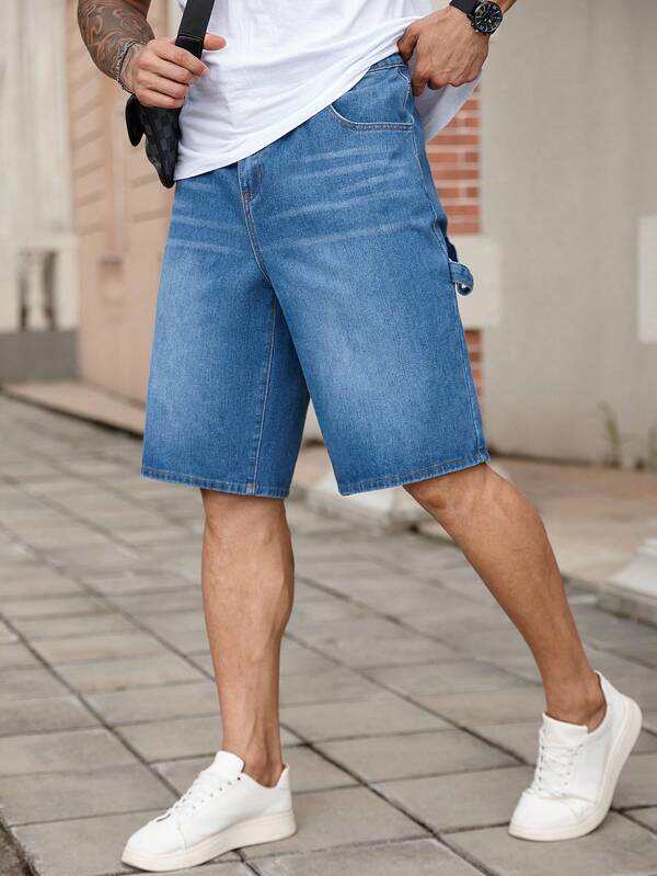 Manfinity Homme Plus Size Men's Loose Bermuda Style Denim Cargo Shorts Men Denim Shorts