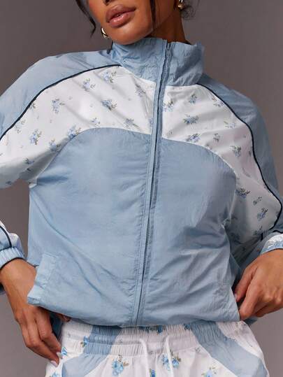 Athîral Damen Lässig Sport Kontrast Farbdruck Reißverschluss Jacke für Herbst/Winter