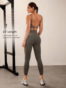 GLOWMODE 24" CoreHold FeatherFit™-Sculpt CoreHold No Slip Fit Boning Tummy Control No Front Seam Leggings With Side Pockets Workout Gym - Brown - View 3