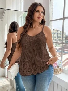 SHEIN Clasi Plus Size Women Floral Lace Casual Camisole