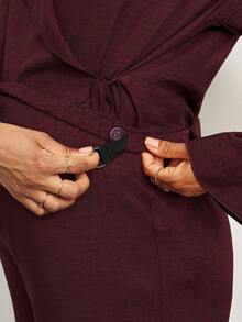 MaterniWear 办公室,商务休闲女装,秋装,孕妇装秋装孕妇装纯色系带上衣和裤子套装孕妇装两件套孕妇装秋冬套装女式阔腿裤套装女式裤子套装孕妇装孕妇裤套装 - 酒紅色 - 查看 7
