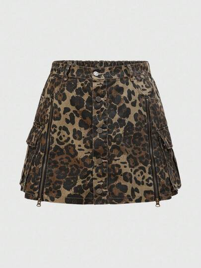 Kawaii تنورة جينز قصيرة ذات خصر منخفض بطبعة نمر عتيقة من طراز الألفية Y2K بسحاب للمقاسات الكبيرة