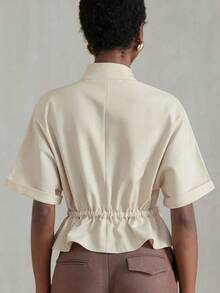 Aveloria Modichic Fashionable Short Utility Shirt, With Two Symmetrical Chest Pockets, Cinched Waist Design, Overall Neat And Practical - Beige - View 2