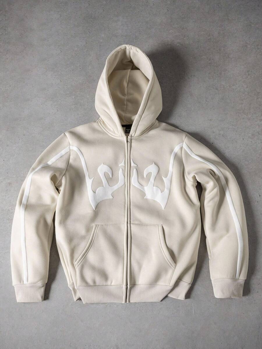 PAVTROS Manfinity Streetrush Casual Loose Zip-Up Long Sleeve Hoodies For Men, Streetwear, Fall - Apricot - View 1