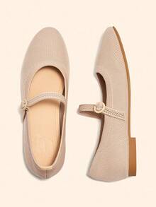 CUCCOO BASICS Women's Fashion Comfortable Breathable Mary Jane Flat Shoes, Suitable For Commuting, Dating, Party, Holiday For Christmas - Apricot - View 5