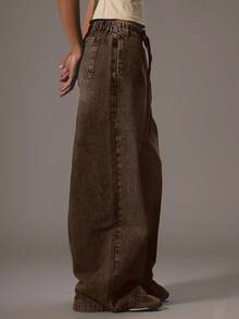 MUSERA Drawstring Denim Trousers Spring 90's Y2k Cute Elegant Casual Vacation Summer Western Holiday Concert Fall Autumn Winter Nashville Casual  Chic - Brown - View 3