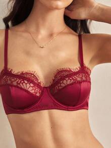Charlaine 1/2 Cup Lace Patchwork Romantic French Style Underwire Bra For Women - Burgundy - View 7