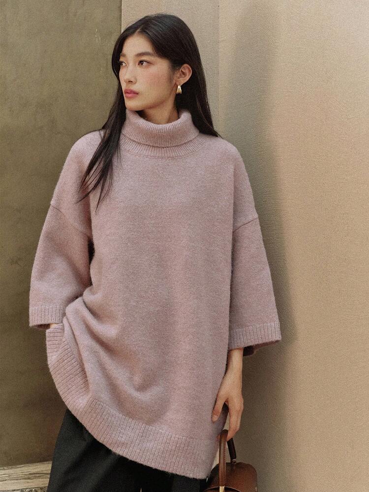 Women's Casual Solid Color Drop Shoulder Loose Knit Sweater, Autumn/Winter