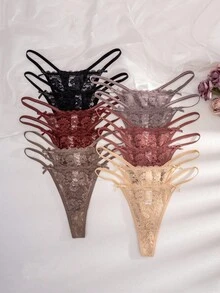 SHEIN 12pcs/Pack Plus Size Women Lace Bow Thong Panties