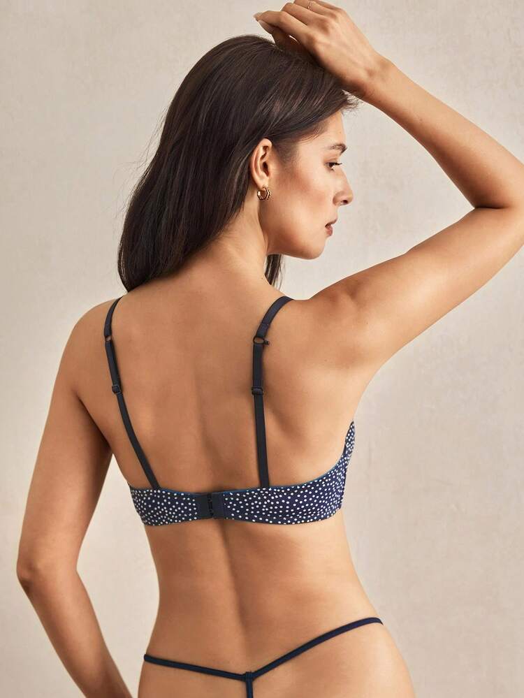 Charlaine French Lace Blue Printed Underwire Bra - Multicolor - View 3