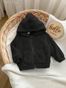 2 件妈妈和我蓬松针织长袖连帽夹克套装，秋冬（单独出售） - 黑色 - 查看 3