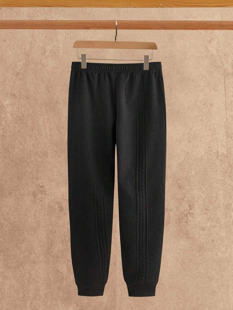 Manfinity NXTstreet 男士休闲针织保暖修身连帽卫衣和抽绳腰裤套装（2件套），秋冬服装 - 黑色 - 查看 5