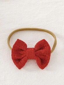 SHEIN 女婴红色提花长袖连体衣，带花朵领，配蝴蝶结发带，秋冬季