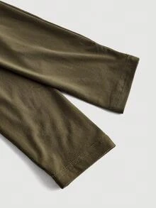 SHEIN MOD Ruched Scoop Neck Fitted Long Sleeve T-Shirt, Military Green, Cowl Neck Top - Army Green - View 4