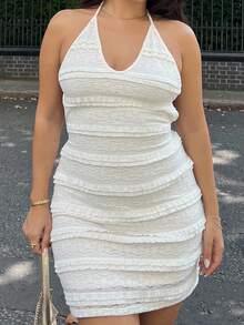 NegzBox Đầm ôm body hở lưng dệt kim đơn giản cho nữ - trắng - Xem 5
