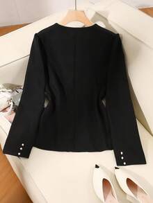 Modelyn Elegant Romantic Luxury Pearl Decor Plus Size Open Front Cardigan, Versatile Fashion - Black - View 2