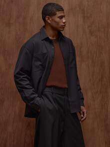 Musero Men Long Sleeve Oversized Button Through Front Chest Pocket Detailing Shirt Fall/SPRING SUMMER Clothes Basics - Black - View 4