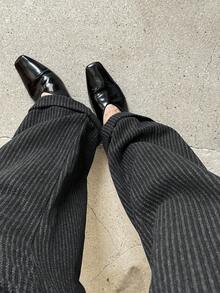 DAZY Quần ống đứng kẻ caro dáng rộng cho nữ, phù hợp mặc đi làm, đi làm văn phòng vào mùa thu đông - Màu xám đen - Xem 3