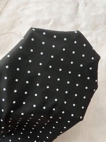 Teen Girls' Black Knit Casual Minimalist Polka Dot Print Asymmetric Ruched Cropped Top, Suitable For Spring/Summer, Casual, Personalized Styling, Daily Wear One Shoulder Crop Top Polka Dot Crop Top Black Crop Top Cute Tube Top Polka Dot Top Black Tube Top Cute Tube Tops Cute Crop Top - Black - View 7