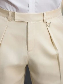 Manfinity Mode Men's Solid Color Pleated Pocket Casual Suit Pants, Boyfriend/Husband Gift, Anniversary Gift, Old Money