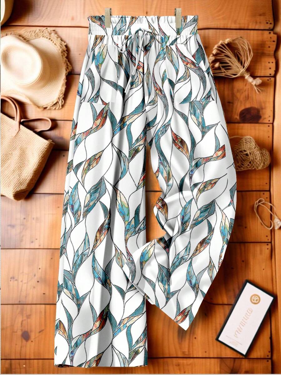 EMERY ROSE Ngày Nhà giáo, Halloween, Lễ hội âm nhạc, Quần áo nữ cỡ lớn, Quần áo công sở nữ thường ngày xuân hè mới, Đồ đi biển, Thời trang ngày lễ tình nhân, Đi làm thời trang, Quần ống rộng họa tiết hoa và cành cây trừu tượng cổ điển thanh lịch có túi, Mùa tựu trường - Màu xanh ngọc - Xem 1