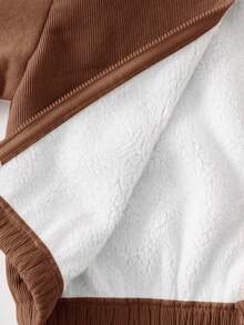 SHEIN 男童厚羊毛连帽夹克，卡其色，连帽拉链运动衫，休闲上衣，适合春、夏、秋、冬、返校、花园、海滩、生日 - 棕色 - 查看 6