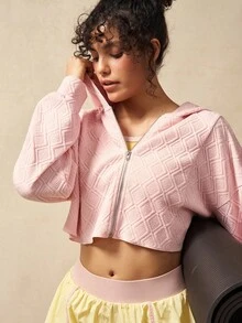 VARSIVA Women's Solid Color Casual Cropped Hooded Sporty Jacket Workout Sets Women Sport Sets Activewear Sets Women - Pink - View 7