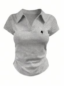 Casual All-Match Fitted Short Sleeve T-Shirt For Women, Versatile For Everyday Wear - Black - View 4