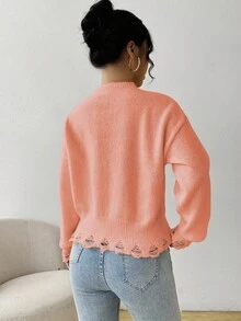 SHEIN LUNE Sweater Kasual Wanita dengan Bahu Longgar dan Kerah Bulat, Motif Huruf dan Grafis, Musim Gugur - Baby Pink - View 2
