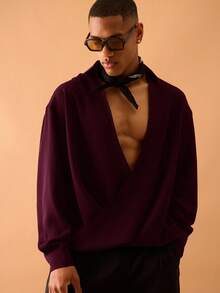 Musero 垂坠雪纺长袖衬衫上衣，夏季时尚街头风度假必备 - 酒紅色 - 查看 5