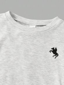 SHEIN Bộ đồ liền thân 2 món gồm áo len dài tay màu xám trơn đơn giản và quần dài cho bé gái tuổi teen, Bộ đồ liền thân thoải mái, tay dài, phù hợp mặc thường ngày vào mùa thu đông - Màu Xám nhạt - Xem 10