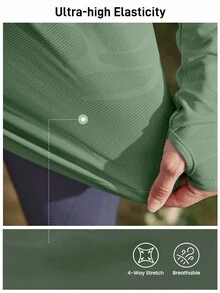 In My Nature 女士透气网眼拼布瑜伽普拉提运动T恤，高弹亲肤面料，紫色开放式拇指孔设计，适合户外训练、跑步、夏季徒步女装 - 軍綠色 - 查看 5