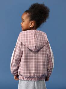 SUMWON Girls Pink Plaid Bomber Jacket Lightweight Full Zip Casual Spring Fall Outerwear With Hood Side Pockets Elastic Waist Varsity Style Everyday Wear Winter - Multicolor - View 2